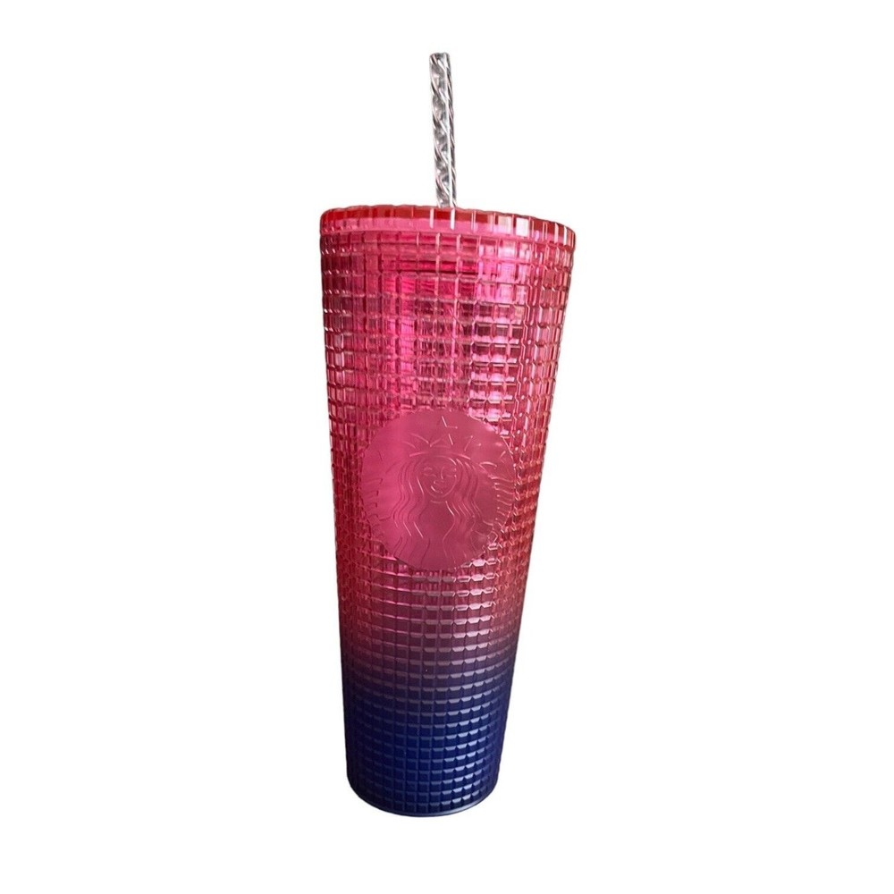 Starbucks Tumbler Pink Purple Grid Ombre Gradient Cold Cup Swirl Straw Venti